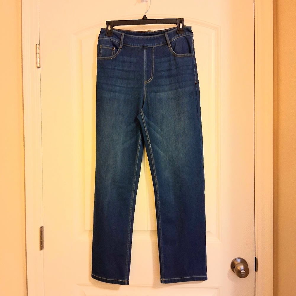 NEW Halara Flex Denim Pull-on High Waist Straight Leg Jeans Sz Med Petite NWT - Picture 3 of 10